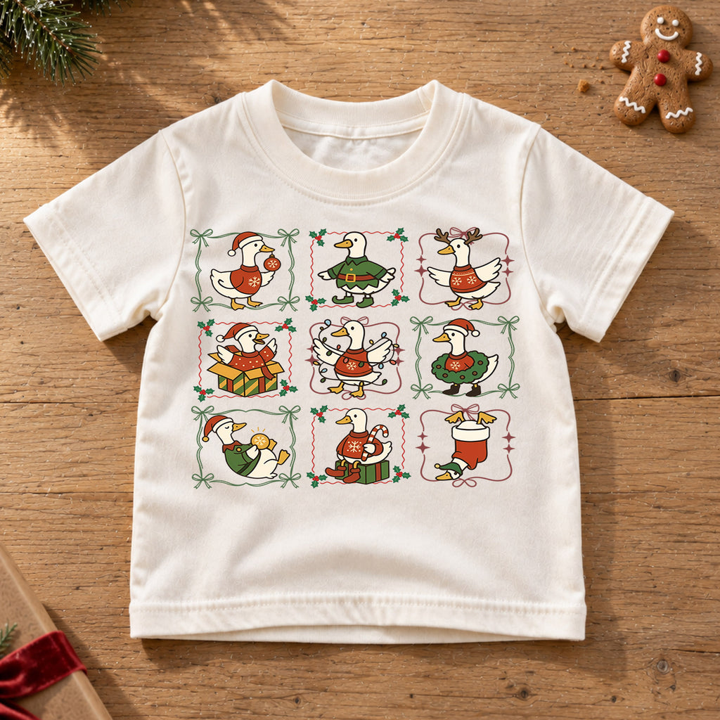 Christmas Duck Kids Shirt, Funny Holiday Goose Collage Tee, Festive Animal Christmas Outfit for Boys Girls, Cute Duck Lover Xmas Gift — product view 6