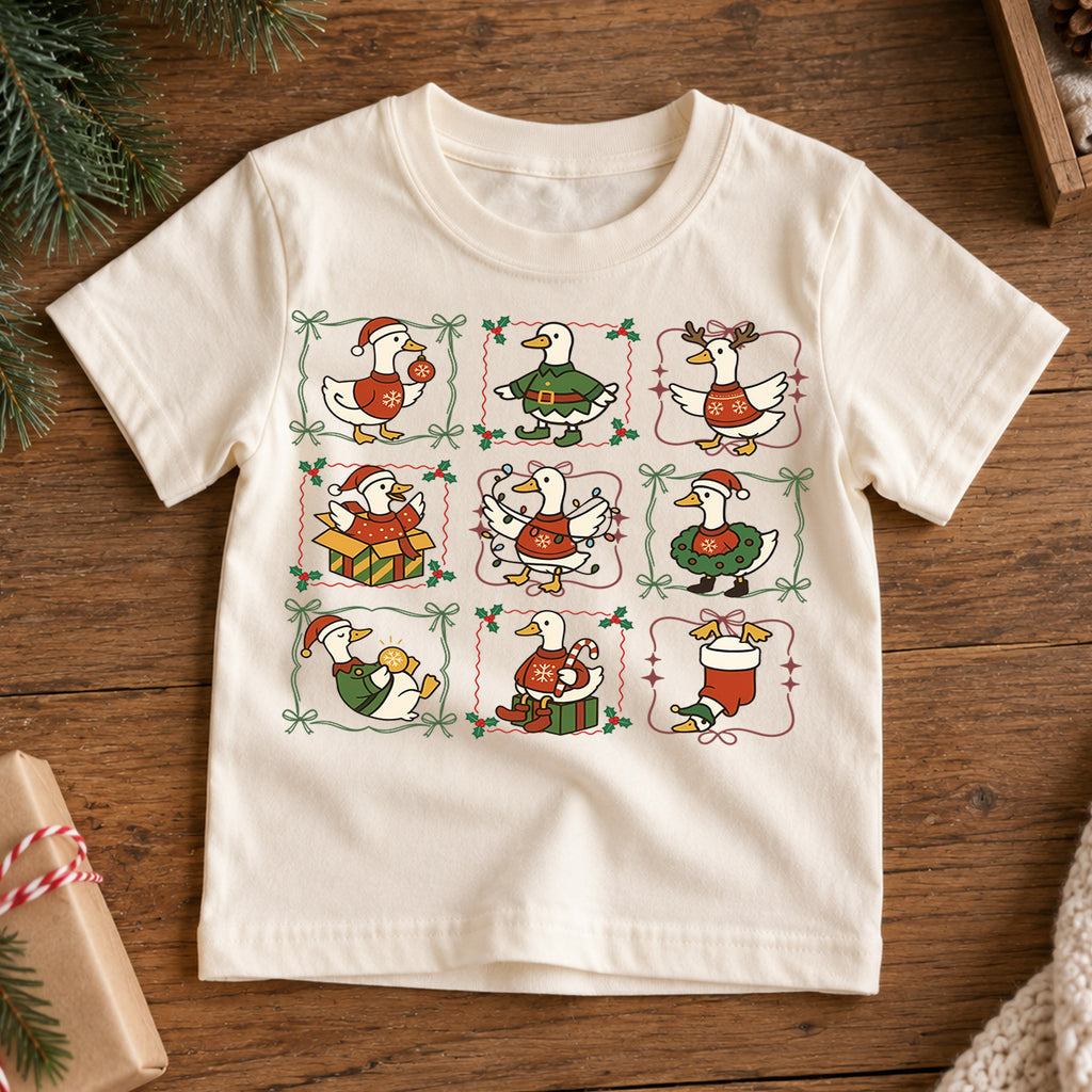 Christmas Duck Kids Shirt, Funny Holiday Goose Collage Tee, Festive Animal Christmas Outfit for Boys Girls, Cute Duck Lover Xmas Gift — product view 7