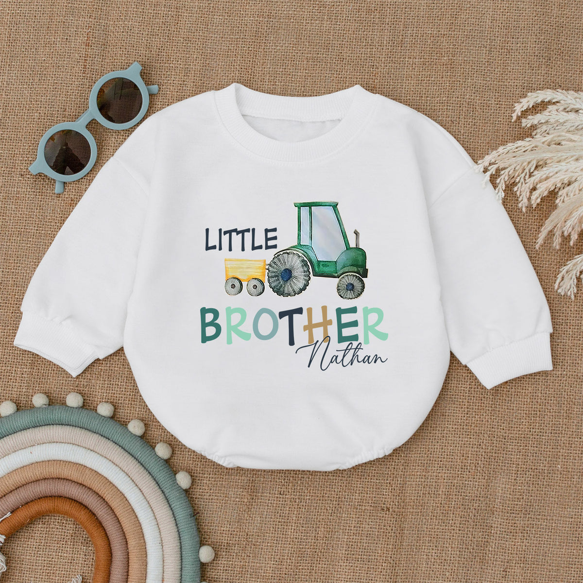 Personalized Little Brother Newborn Romper, Baby Outfit — product view 1