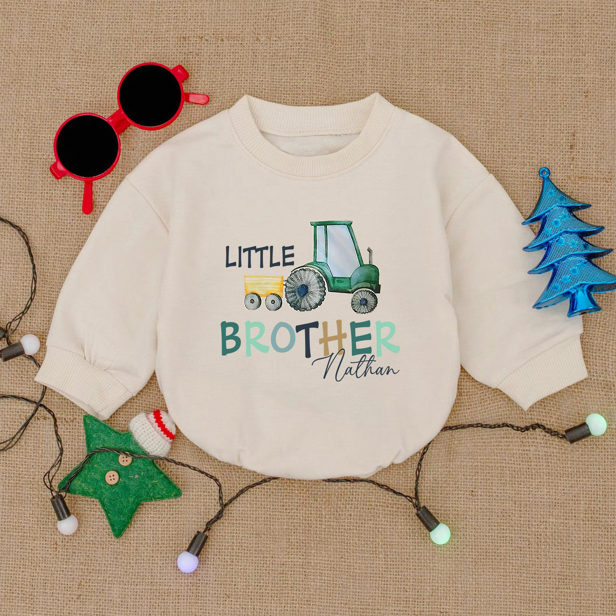 Personalized Little Brother Newborn Romper, Baby Outfit — product view 2