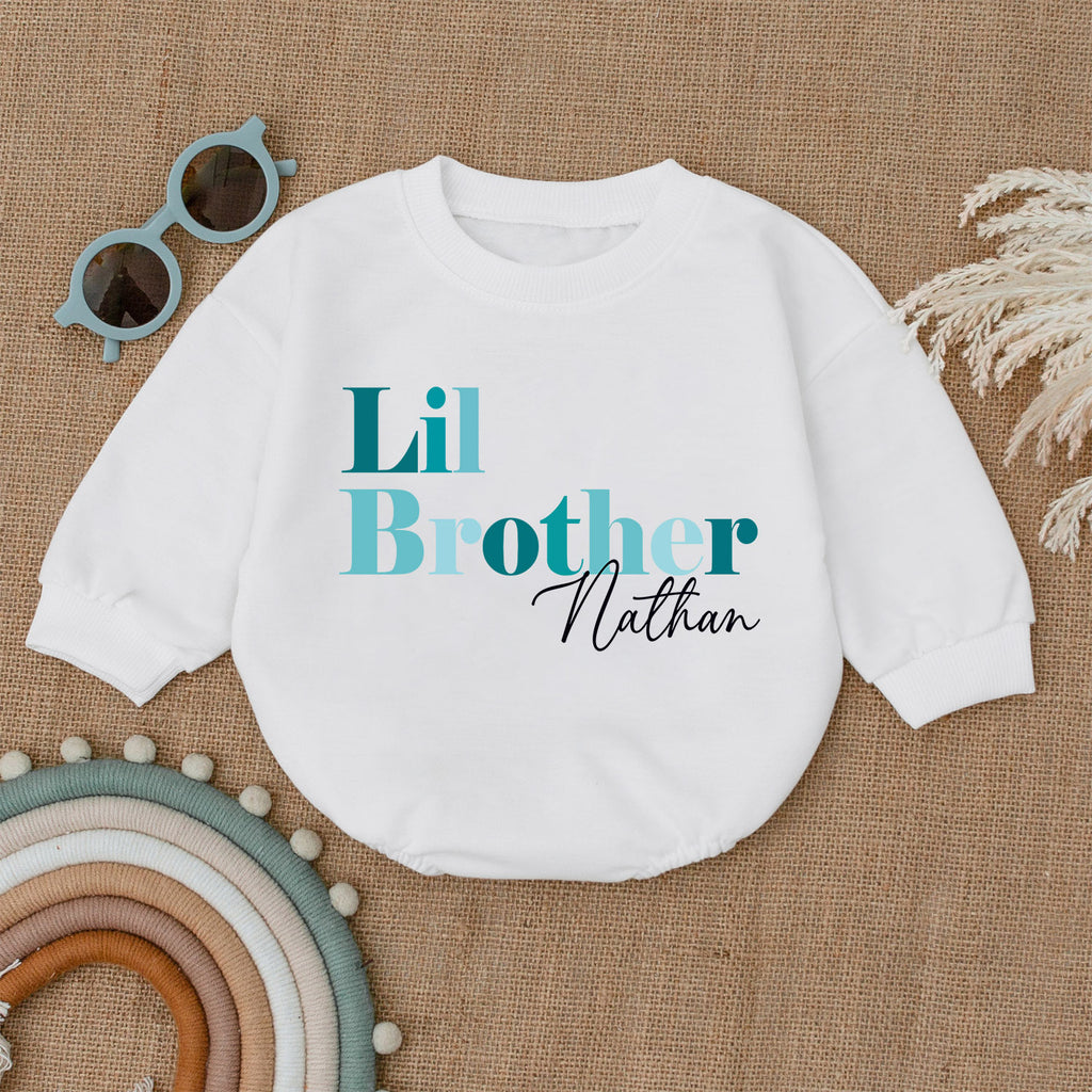 Personalized Little Brother Newborn Romper, Lil Bro Outfit — product view 1