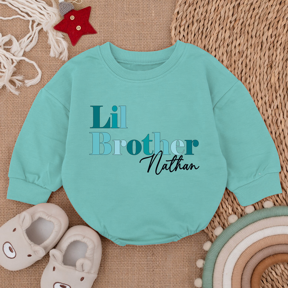 Personalized Little Brother Newborn Romper, Lil Bro Outfit — product view 3