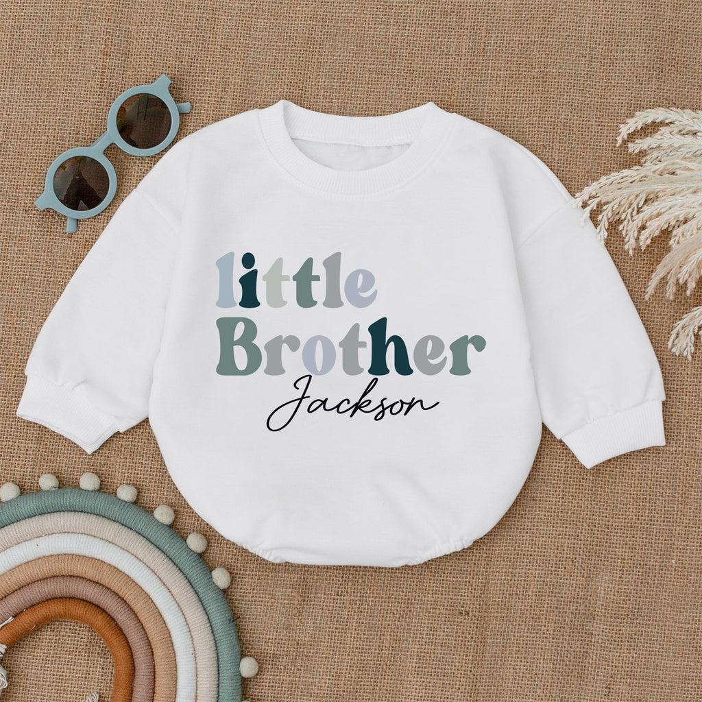Personalized Little Brother Baby Outfit, Newborn Romper — product view 1