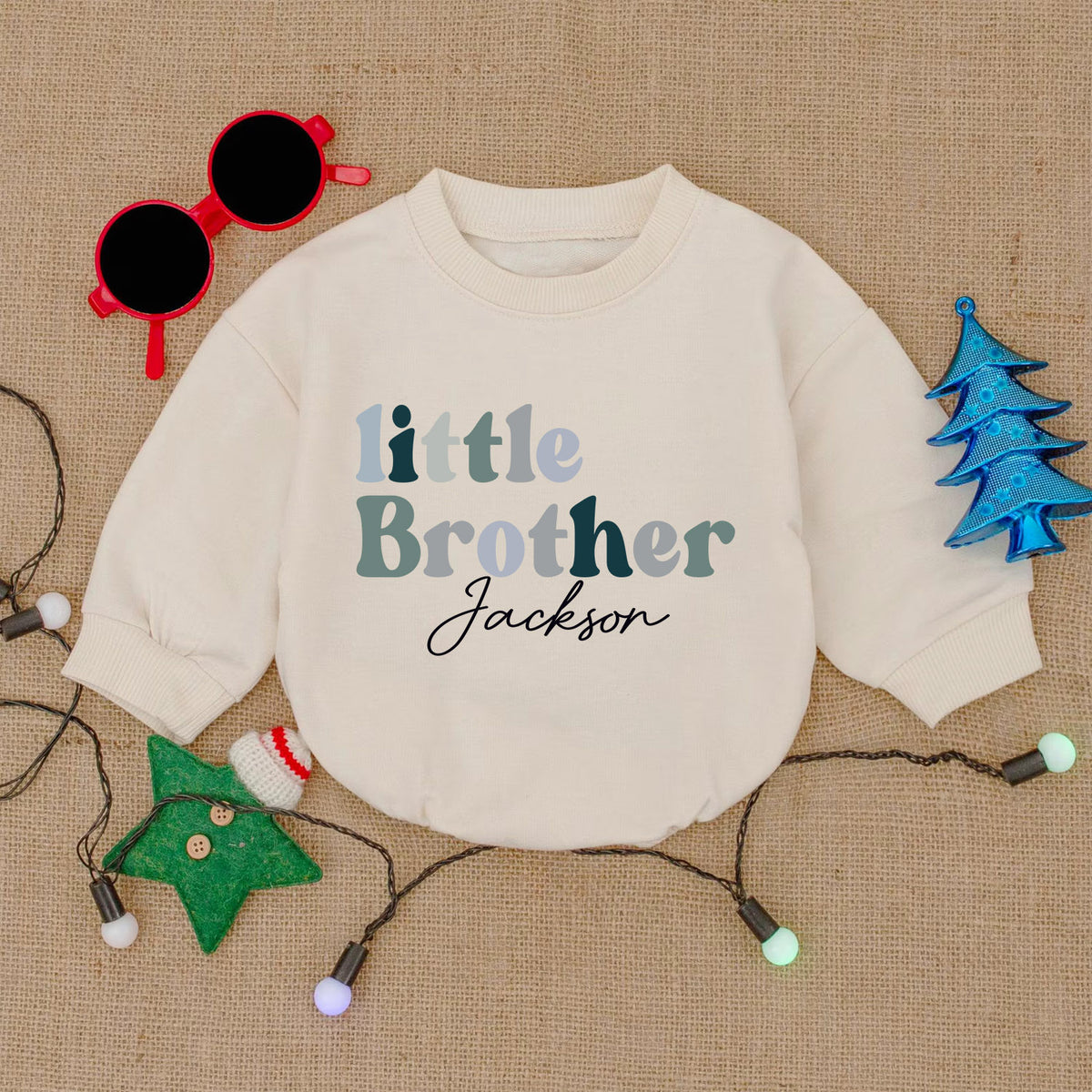 Personalized Little Brother Baby Outfit, Newborn Romper — product view 2
