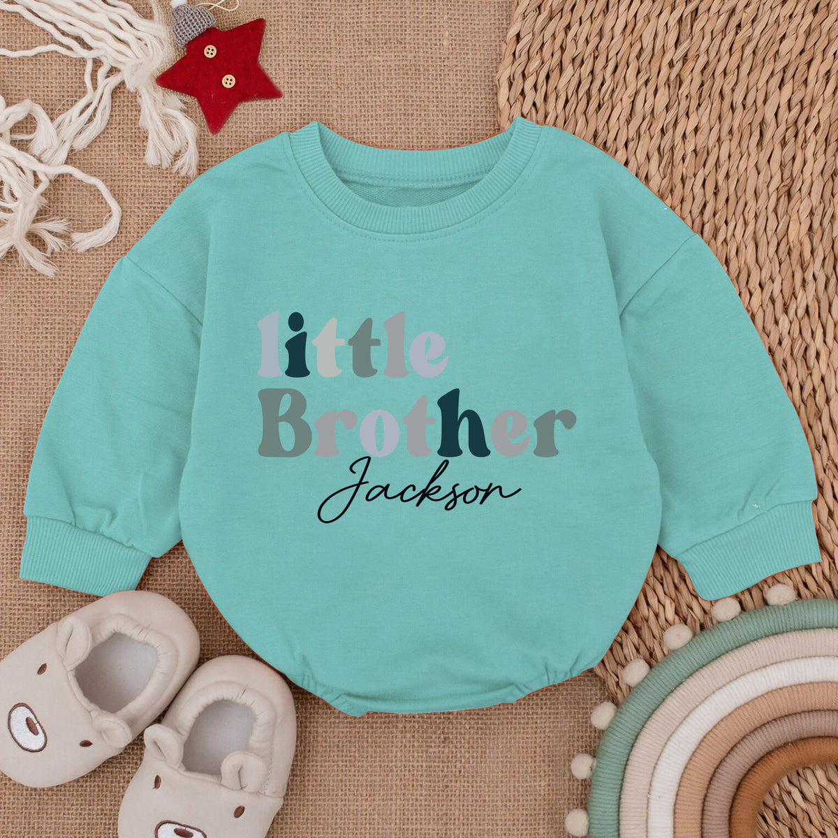 Personalized Little Brother Baby Outfit, Newborn Romper — product view 3