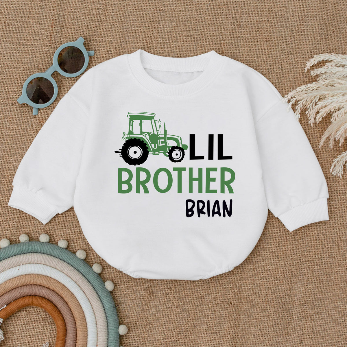 Personalized Little Brother Newborn Outfit, Baby Romper — product view 1