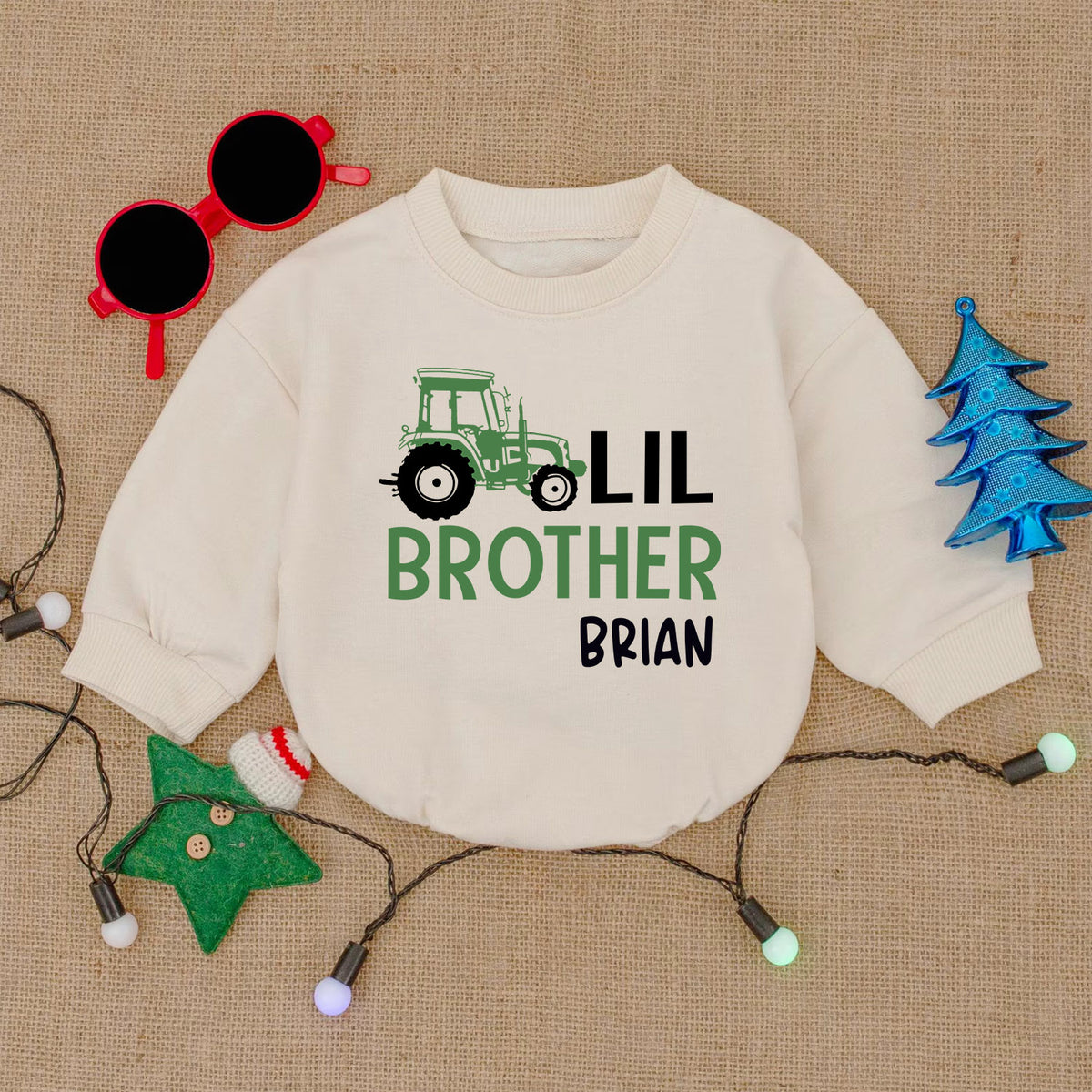 Personalized Little Brother Newborn Outfit, Baby Romper — product view 2